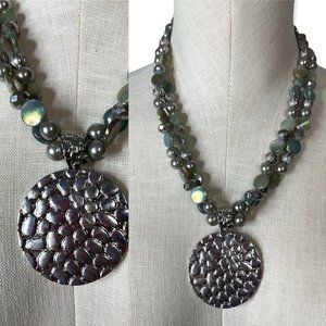 CHUNKY pendant statement necklace sea foam green silver toned jules C